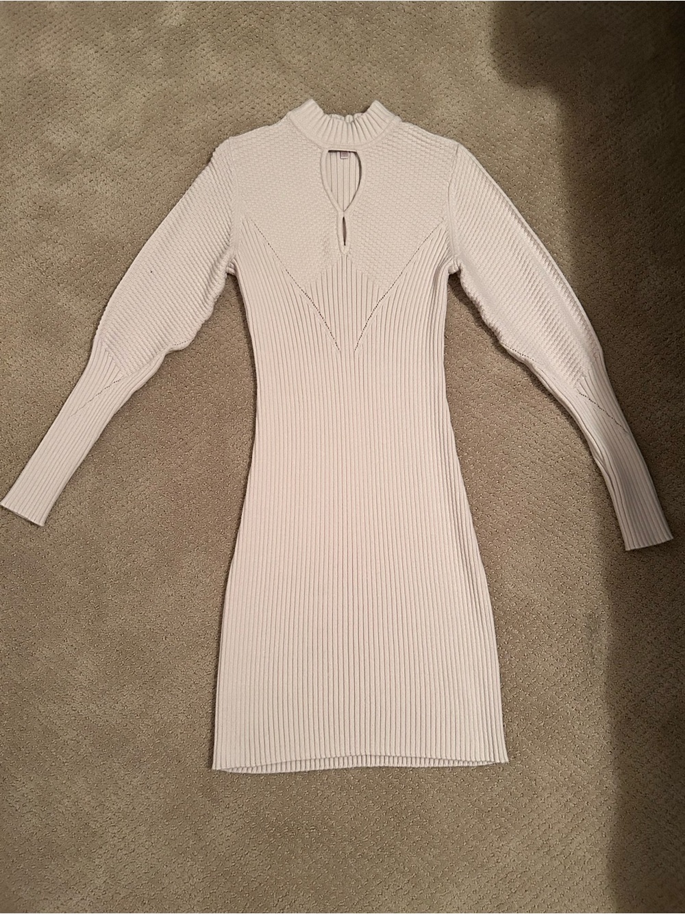 Guess White Ribbed Knit Long Sleeve Bodycon Dress